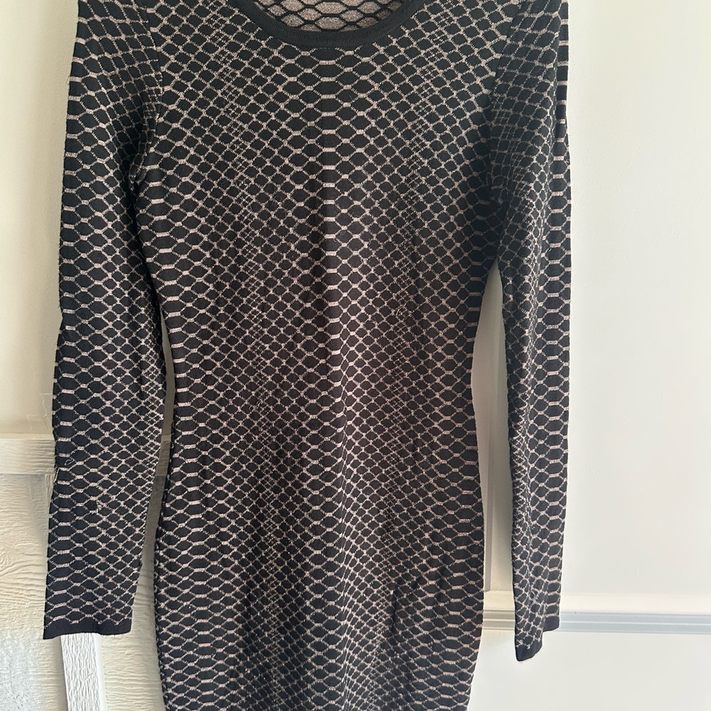 Express Black and Sparkly Gold Long Sleeve Bodycon Sweater Dress